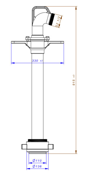 Stojak hydrantowy PZH DN100 pojedynczy A/B (1x75), przyłącze DN100, rura DN80 wymiary Stojak hydrantowy PZH DN100 pojedynczy A/B (1x75), przyłącze DN100, rura DN80 wymiary
